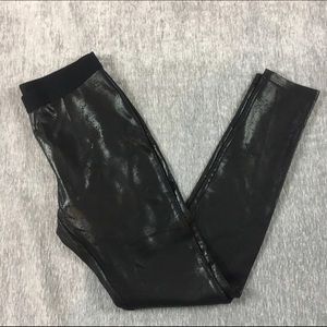 Black Leather HUE Leggings Metallic Distressed